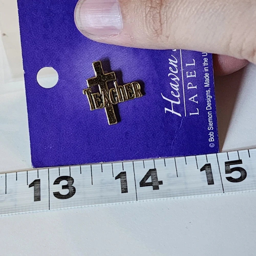 Bob Siemon Designs Teacher Cross Lapel Pin Gold Tone Christian Faith Gift USA